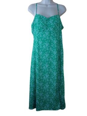 Lola & Grace Womens Slit Front Midi Dress Green Ditsy Floral Chiffon XL New